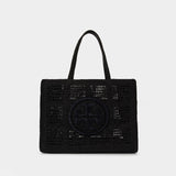 Ella Large Shopper Bag - Tory Burch - Raffia - Black