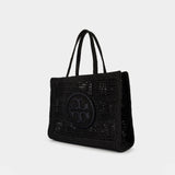 Ella Large Shopper Bag - Tory Burch - Raffia - Black