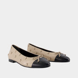 Cap Toe Bunny Knot Ballet Flats - Tory Burch - Leather - Beige