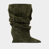 Wedge Ankle Boots - Balmain - Leather - Khaki