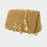 Bow Charm Shoulder Bag - SELF PORTRAIT - Raffia - Brown