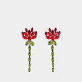 Crystal Carnation Drip Earrings - Simone Rocha - Brass - Red