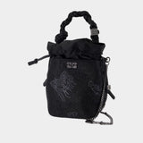 Bou Mini Flower Purse - Ganni - Satin - Black