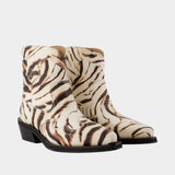 Low Shaft Embroidered Western Boots - Ganni - Synthetic - Ivory