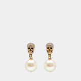 Pave Skl Earrings - Alexander McQueen - Synthetic Pearls - White