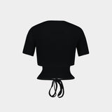Ribbon Cut Out Contrast T-Shirt - Courreges - Cotton - Black