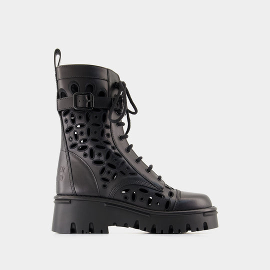 Combat lace-up boots - Valentino - Leather - Black