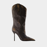 Lidia Western Embroidered 105 Boots - Paris Texas - Leather - Brown