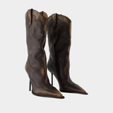 Lidia Western Embroidered 105 Boots - Paris Texas - Leather - Brown