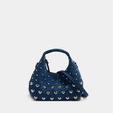 Mini Heart Stud Hobo Handbag - Ganni - Cotton - Blue