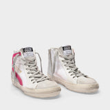 Slide Sneakers in White/Multicolored Leather