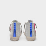 Slide Sneakers in White/Multicolored Leather