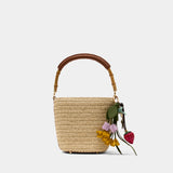 Charm Bucket Bag - SELF PORTRAIT - Raffia - Brown
