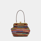 Large Weave Straw Kisslock 27 Clutch - Coach - Leather - Multicolor