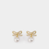 Bow Pearl Earrings - SELF PORTRAIT - Metal - Gold