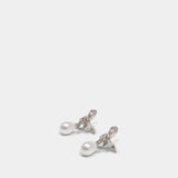 Crystal Bow Pearl Droplet Earrings - SELF PORTRAIT - Metal - Silver