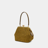Large Weave Straw Kisslock 27 Clutch - Coach - Leather - Green