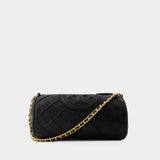 Fleming Soft Barrel Bag - Tory Burch - Leather - Black