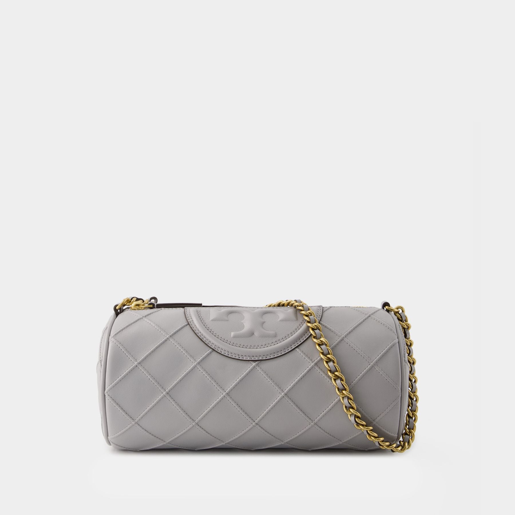 Fleming Soft Barrel Bag Tory Burch Leather Grey