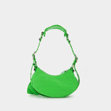 Le Cagole Bag XS in Neon Green Croc-Embossed Leather