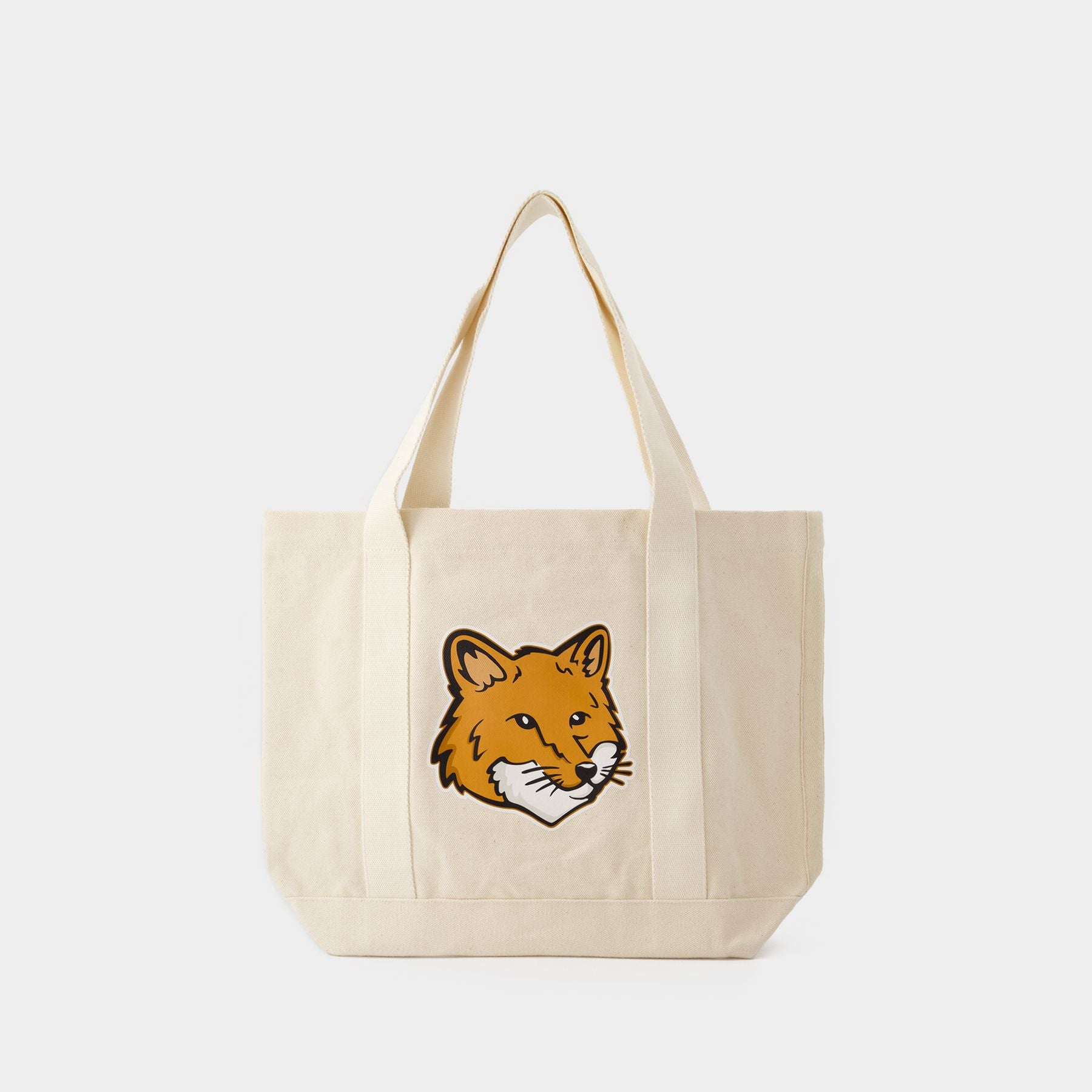 Fox Head Tote Bag Maison Kitsune Cotton Beige