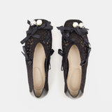 Double Bow & Bell Charm Ballerinas - Simone Rocha - Cotton - Black