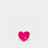 Heart-Shaped Neon Fuchsia Signet Ring in Yellow Gold