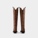 Embroidered Western Boots in Brown Leather