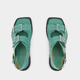Western Sandals - Ganni - Green - Leather