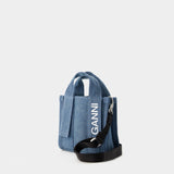 Mini Recycled Tech Shopper Bag - Ganni - Synthetic - Denim