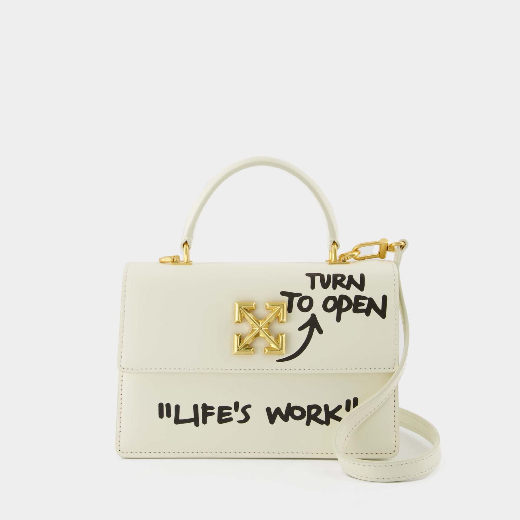 OFF-WHITE White Leather 1.4 Jitney Quote Bag SALARY INSIDE Top