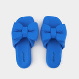 Bow Padded Slides - Off White - Blue - Leather