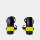Bulky Slides - Off White - Black/Yellow - Leather