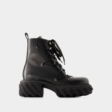 Tractor Lace-Up Ankle Boots - Off White - Leather - Black