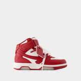 Out Of Office Mid Top Sneakers - Off White - Leather - White/Red