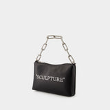 Block Quote Bag - Off White - Leather - Black/ Silver