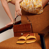 Shoulder Hobo Bag - Chylak - Caramel Glossy - Croc Embossed Leather