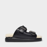 Hybrid Sandal in Black Leather and Shearling