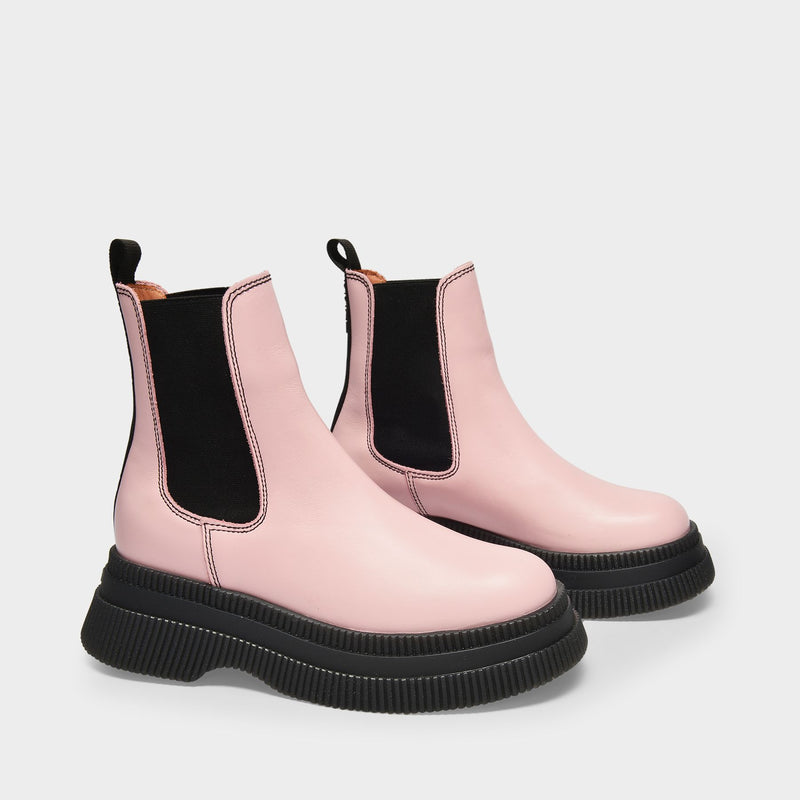 Creepers Ankle Boots in Pink Leather
