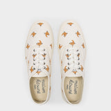 All Over Fox Head Sneakers in White Canvas