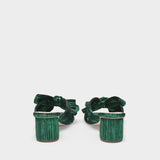 Emilia Slides in Green Laminated Nylon