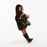 Micro Heart Bracelet With Leather/Pearl Strap