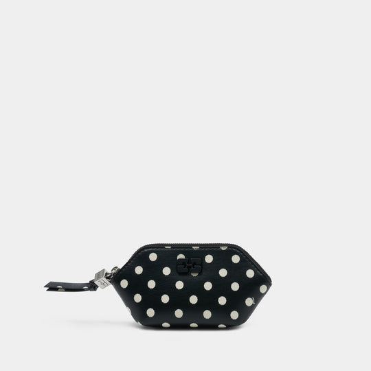 Printed Coin Purse - Ganni - Leather - Black