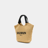 Mini Shopper Bag - Balmain - Raffia - Beige