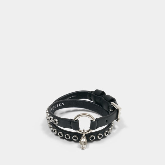 Skull Ring Double Wrap Belt - Alexander McQueen - Leather - Black