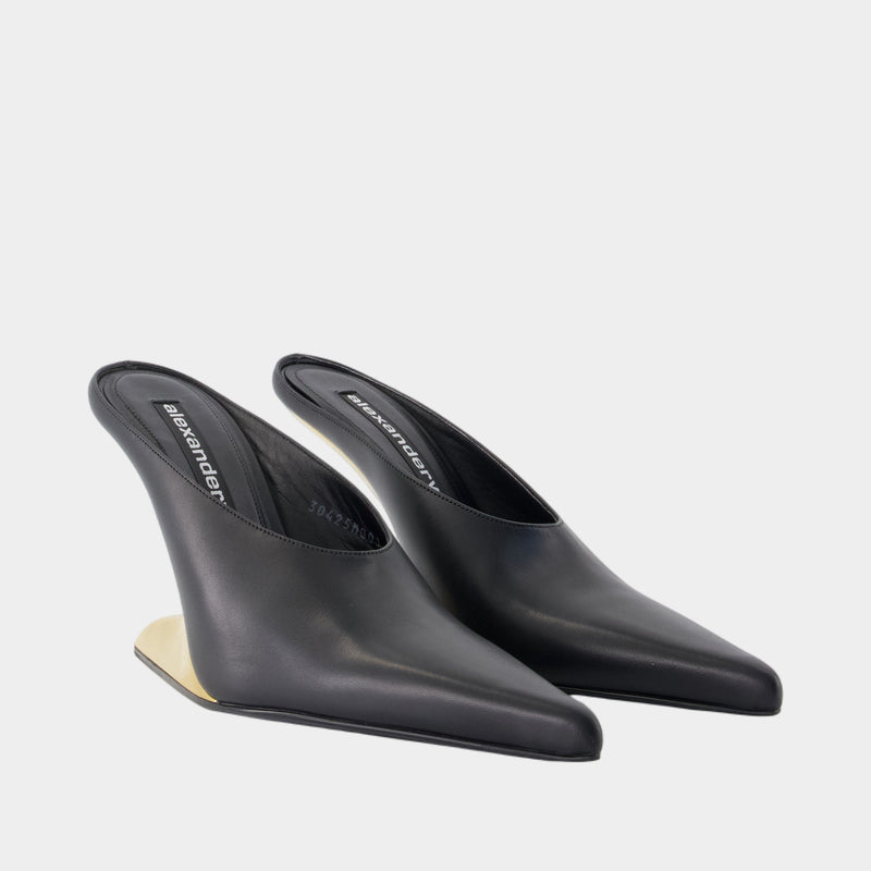 Boomerang 105mm Wedge Slides - Alexander Wang - Leather - Black