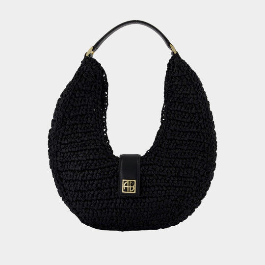 Lou Monogram Shoulder Bag Black - ANINE BING - Canvas - Black