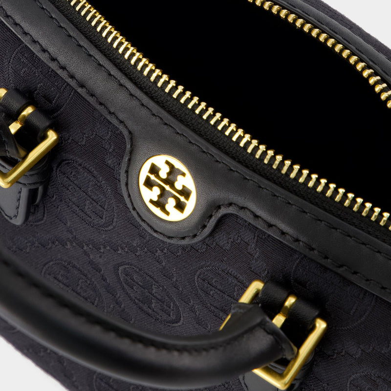 T-Monogram Petite Barrel Purse - Tory Burch - Cotton - Black