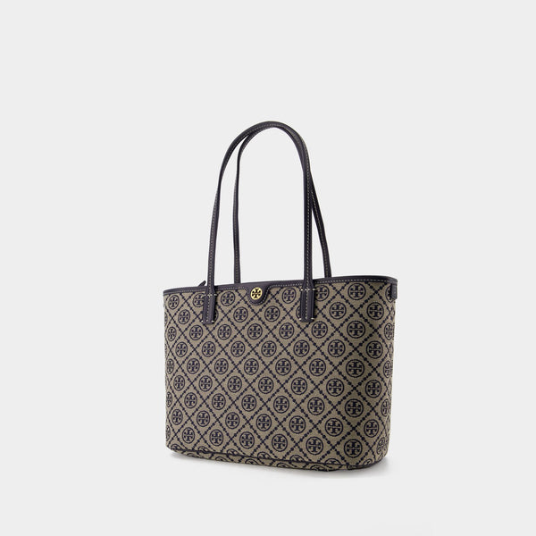 T Monogram Small Shopper Bag - Tory Burch - Cotton - Tory Navy