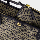 T Monogram Zip Shopper Bag - Tory Burch - Cotton - Tory Navy